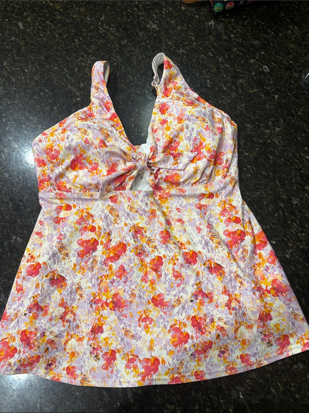 Birdsong Charmed Romance Twist-Front Tankini Top -Pink & Orange Print Size 36I
